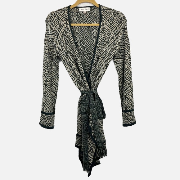 Knox Rose Brown & Black Aztec Western Print Cardigan Sweater with Belt - MEDIUM - Picture 1 of 5